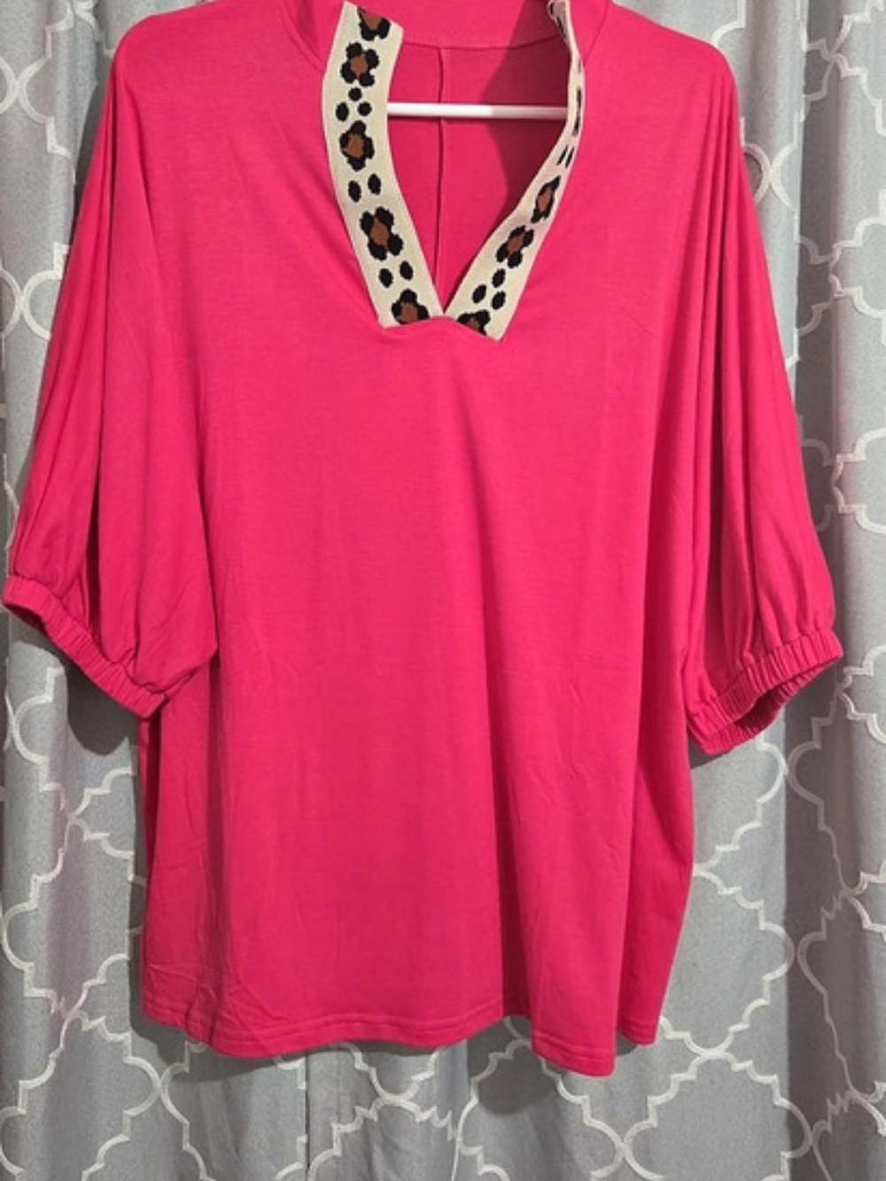 Samekar Pink Animal Print Trim Tunic Size XXL NWT